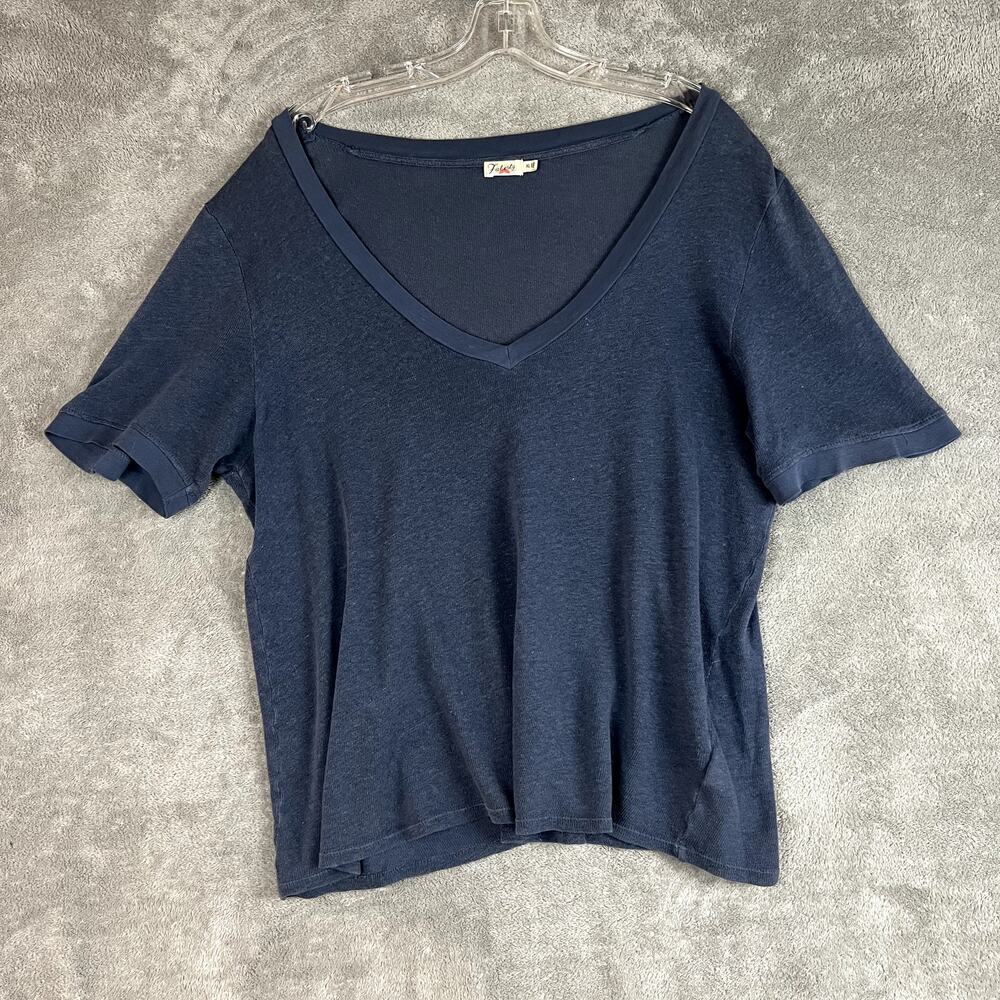 Faherty Tshirt Womens XL Blue V Neck Organic Cotton Hemp Lightweight Resort